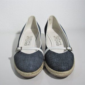 Salvatore Ferragamo White /Blue Wedges Size 9 B